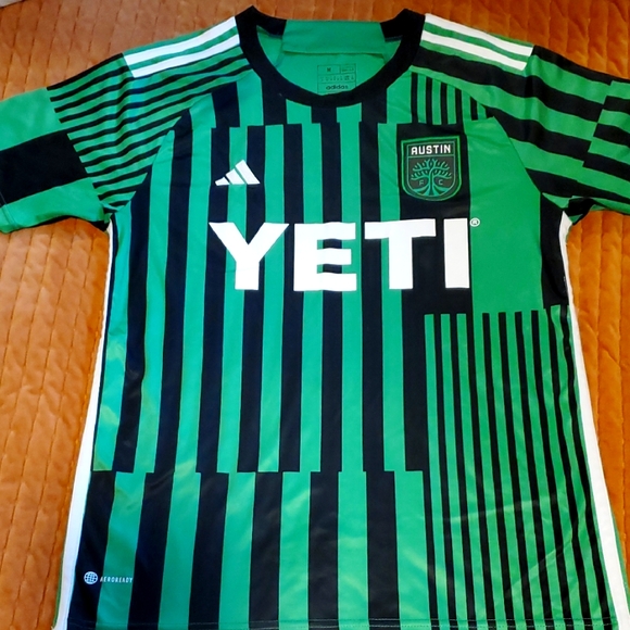 Adidas Austin Fc Green and Black Striped Shirt - Picture 1 of 5